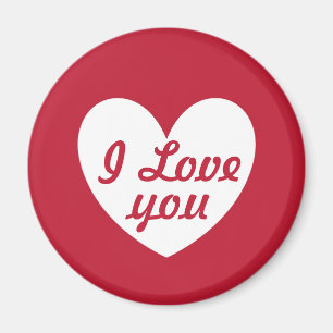 "I Liebe you" Weißes Herz auf rotem Magnet
