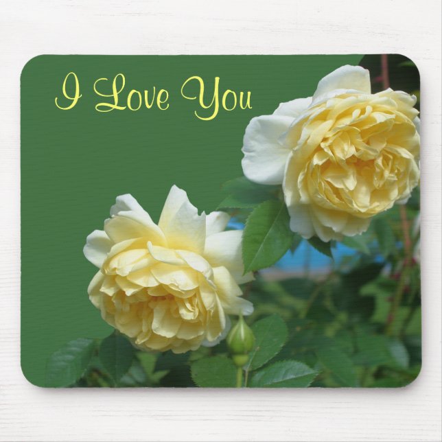 I Liebe You Yellow Roses Blume Foto Mousepad (Vorne)