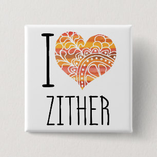 I Liebe Zither Orange Mandala Herz Button