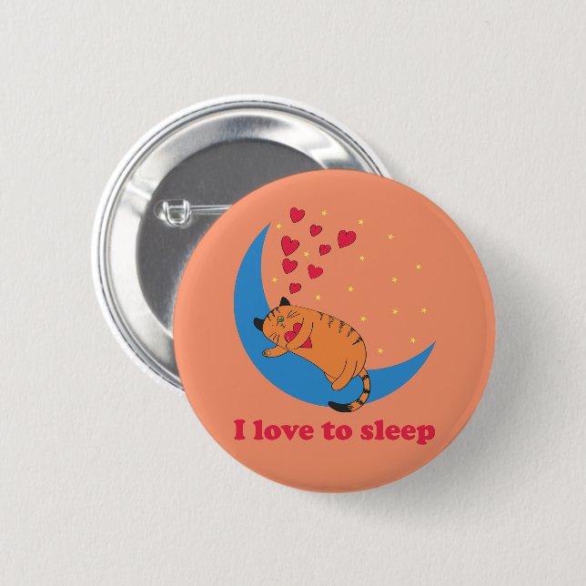 I Liebe, zu schlafen niedliche fette faule Katze Button (Vorne & Hinten)