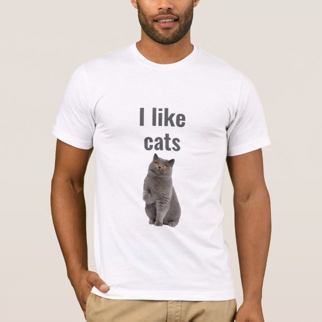 I Like Cats – Cute Gray Cat Illustration Design T-Shirt (Vorderseite)