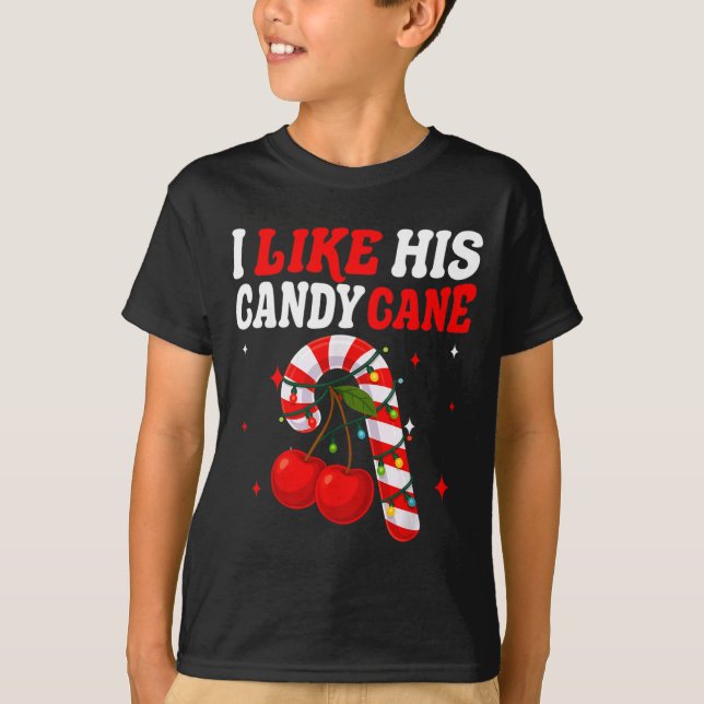 I Like His Candy Cane Couples Matching Christmas F T-Shirt (Vorderseite)