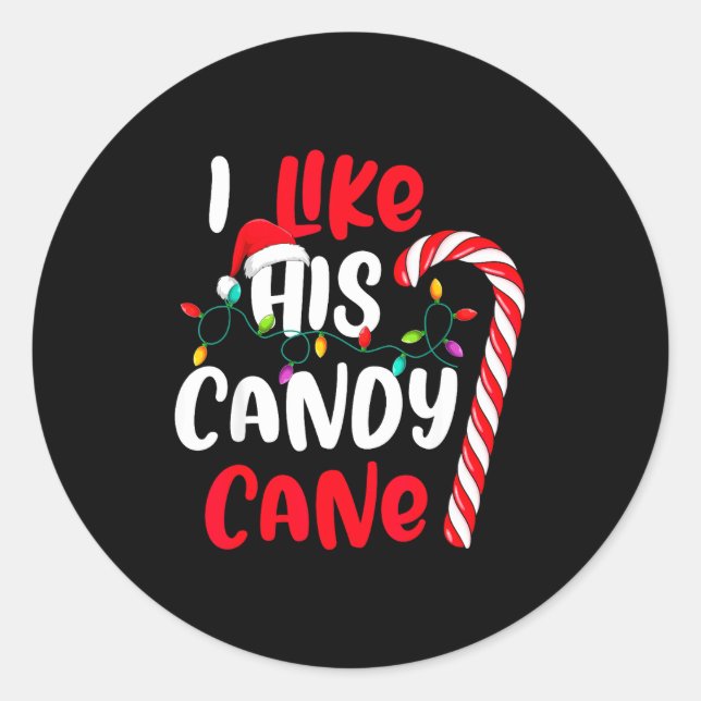 I Like His Candy Cane Funny Christmas Couples Matc Runder Aufkleber (Vorderseite)