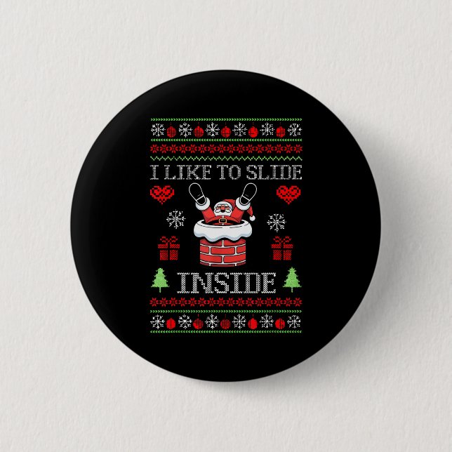 I Like To Slide Inside Funny Santa Couple Matching Button (Vorderseite)