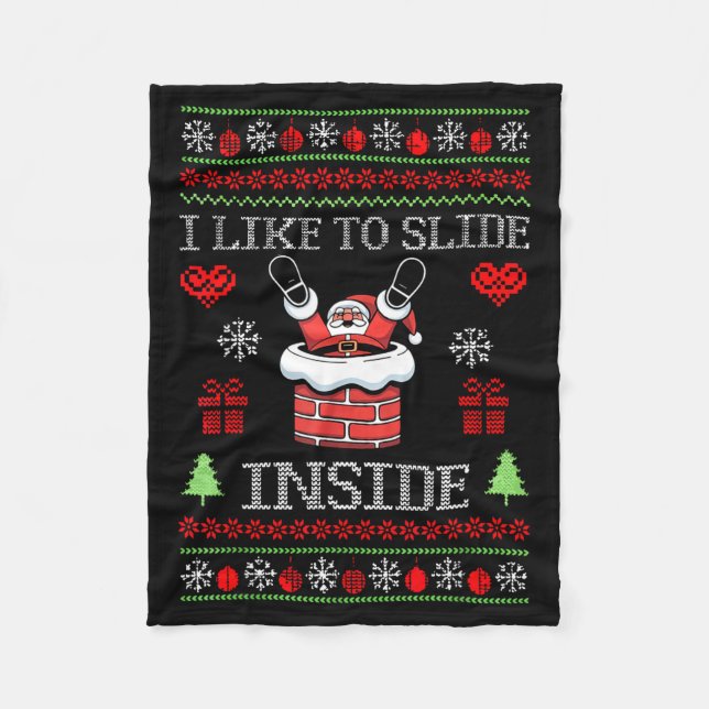 I Like To Slide Inside Funny Santa Couple Matching Fleecedecke (Vorderseite)