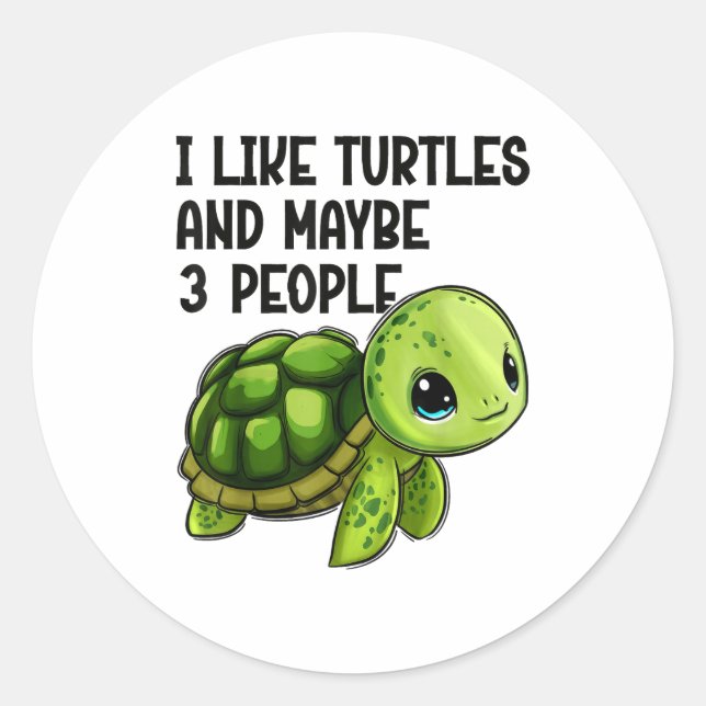 I Like Turtles And Maybe Three People Funny Retro  Runder Aufkleber (Vorderseite)