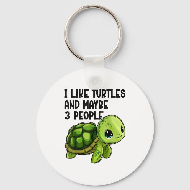 I Like Turtles And Maybe Three People Funny Retro  Schlüsselanhänger (Vorderseite)