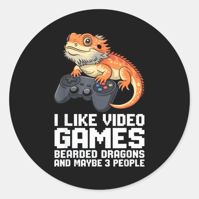 I Like Video Games Bearded Dragon Gamer Introvert  Runder Aufkleber (Vorderseite)