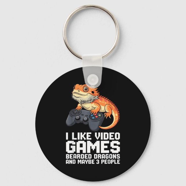 I Like Video Games Bearded Dragon Gamer Introvert  Schlüsselanhänger (Vorderseite)
