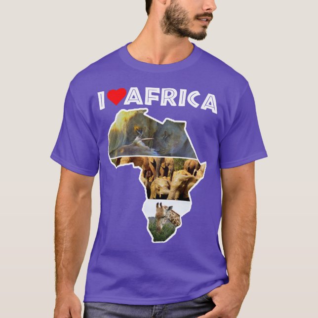 I Love Africa Wildlife Map Collage T-Shirt (Devant)
