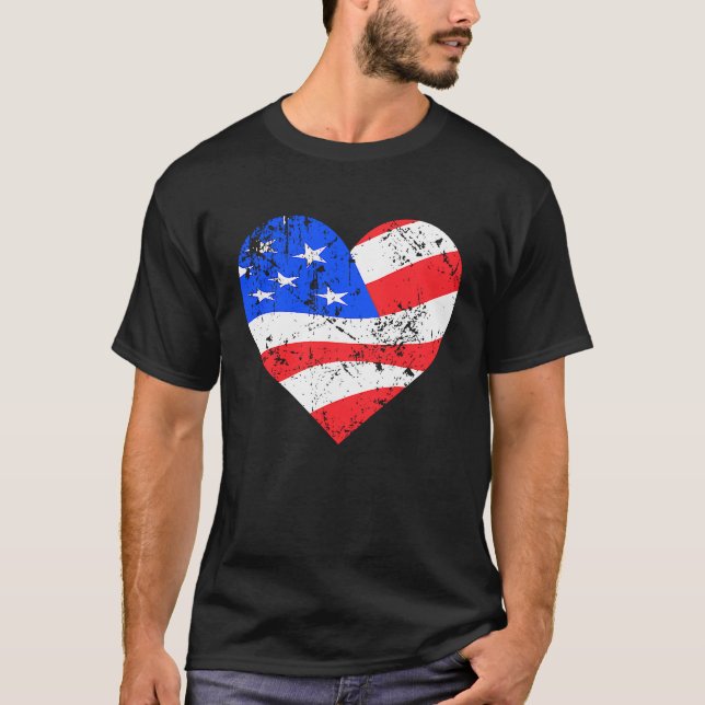 I Love America  Distressed USA flag heart T-Shirt (Vorderseite)