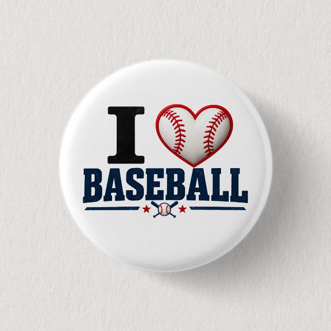 I Love Baseball Fan & Team Spirit Button Design (Vorderseite)