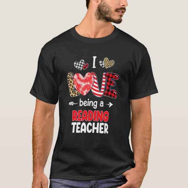 I Love Being A Reading Teacher Valentines School V T-Shirt (Vorderseite)