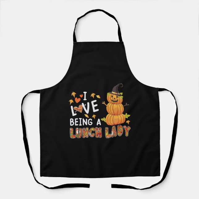 I Love Being Lunch Lady Halloween Pumpkin Anzug Schürze (Vorderseite)