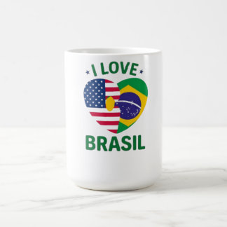 I Love Brasil USA Flag Heart Kaffeetasse
