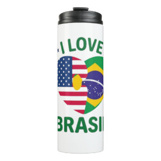 I Love Brasil USA Flag Heart Thermosbecher