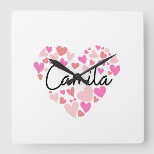 I love Camila Quadratische Wanduhr