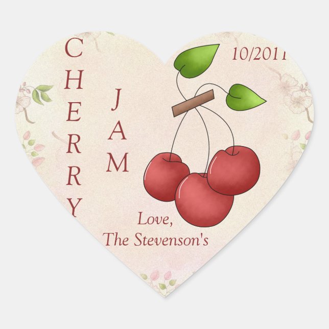 I Love Cherry Jam Jar Étiquette (Personnaliser) (Devant)