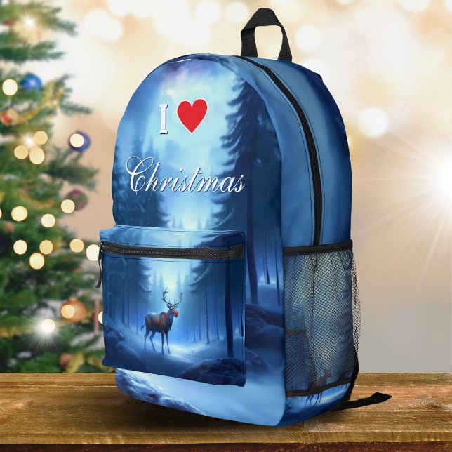 I Love Christmas Blue Winter Reindeer Bedruckter Rucksack (Von Creator hochgeladen)