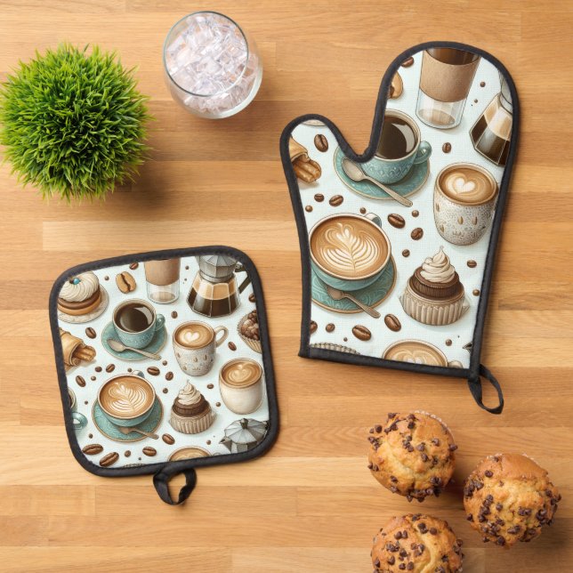 I Love Coffee Ofenhandschuh & Topflappen-Set (Oben Unten)