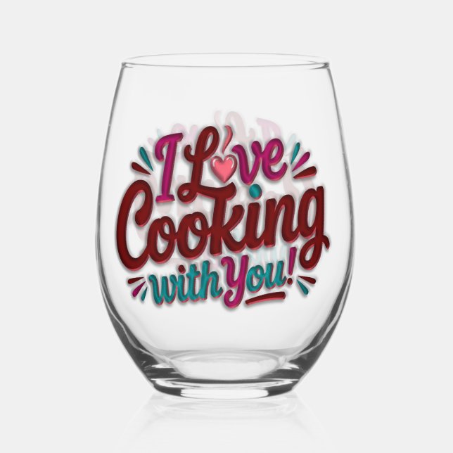 I love cooking with you printed apron weinglas ohne stiel (Rückseite)