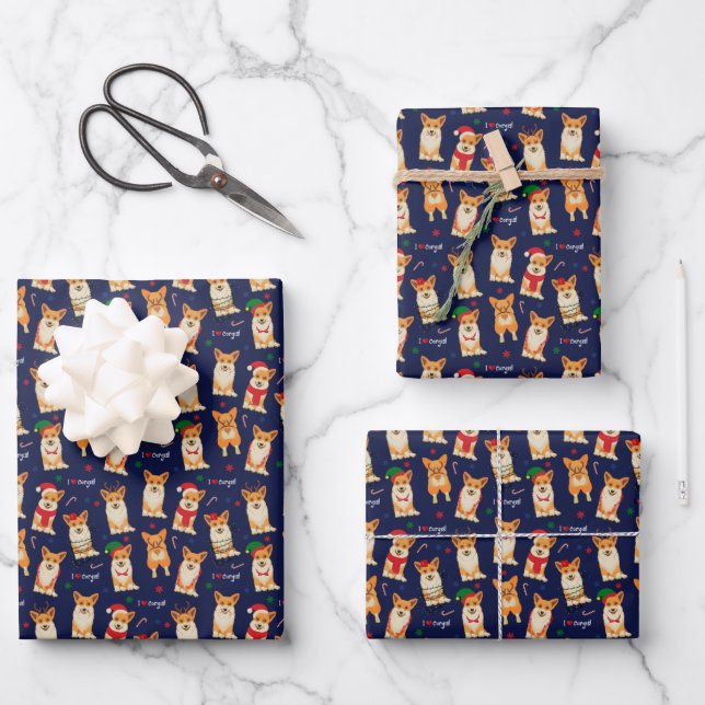 I Love Corgis Christmas Enveloppement Feuilles de  (Recto)