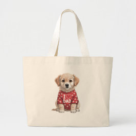 I Love Dad Cute Puppy Dog with Paw Prints Jumbo Stoffbeutel