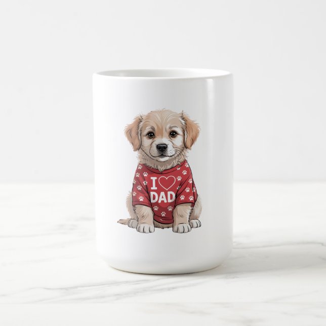 I Love Dad Cute Puppy Dog with Paw Prints Kaffeetasse (Mittel)
