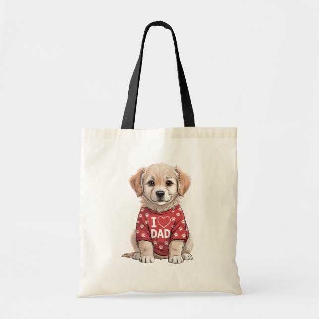 I Love Dad Cute Puppy Dog with Paw Prints Tragetasche (Vorne)