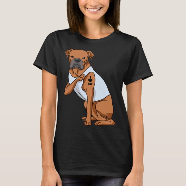 I Love Dad Tattoo  Boxer Dog Father s Day T-Shirt (Vorderseite)