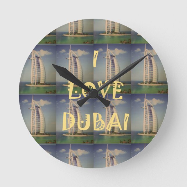 I Love Dubai Runde Wanduhr (Vorderseite)