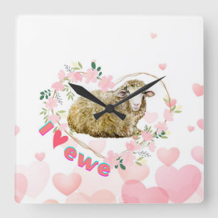 I love Ewe     Quadratische Wanduhr