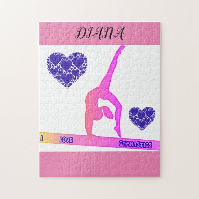 "I Love Gymnastics" puzzle avec les coeurs. (Vertical)