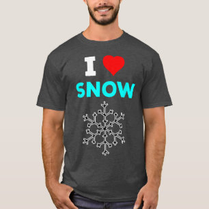 I Love Heart Snow With Snowflake Cyan Teal Blue T-Shirt