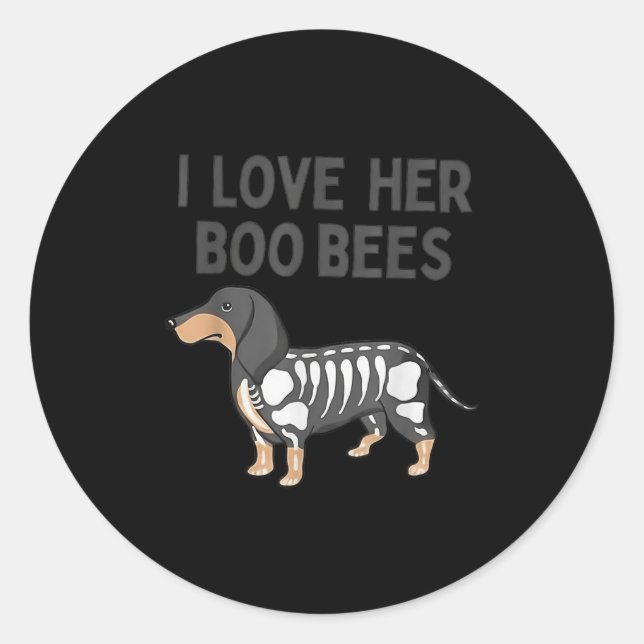 I Love Her Boo Bees Funny Halloween Dachshund Ween Runder Aufkleber (Vorderseite)
