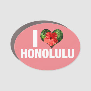 I Love Honolulu Hawaii Hibiscus Flower Pink