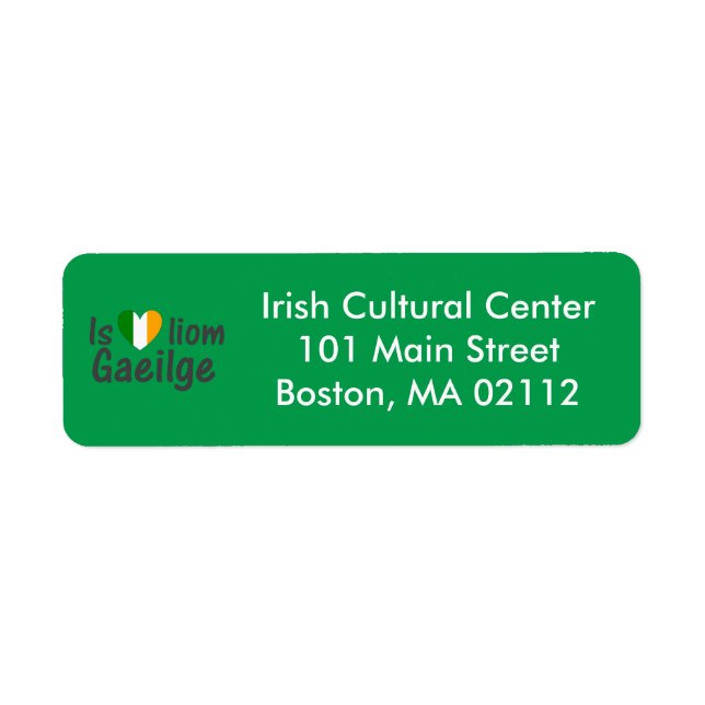 I Love Irish Gaeilge Étiquette de adresse gaélique (Devant)