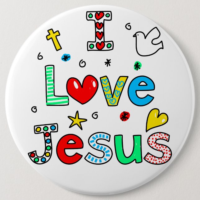I Love Jesus I Doodles I Colossal 6x6 Button (Vorderseite)