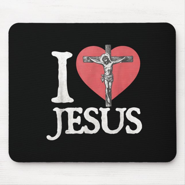 I Love Jesus Retro Christian Religious For Men Wom Mousepad (Vorne)