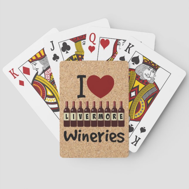 I Love Livermore Wineries Heart and Wine Bottles Spielkarten (Rückseite)