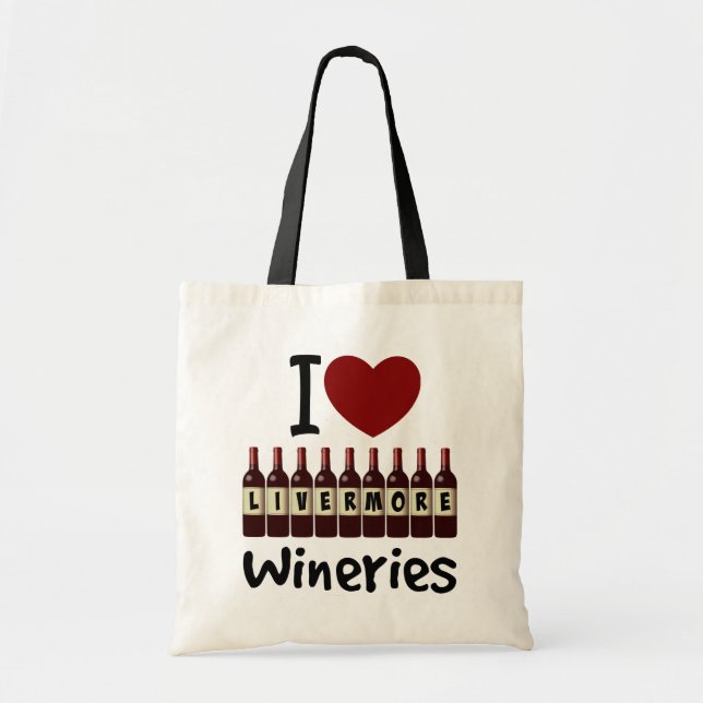 I Love Livermore Wineries Heart and Wine Bottles Tragetasche (Vorne)