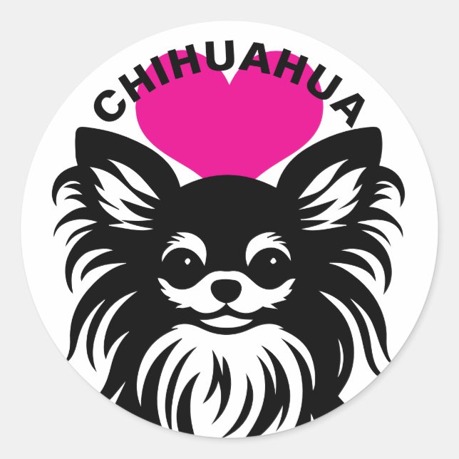 I Love Long-Haired Chihuahuas Cute Puppy Runder Aufkleber (Vorderseite)