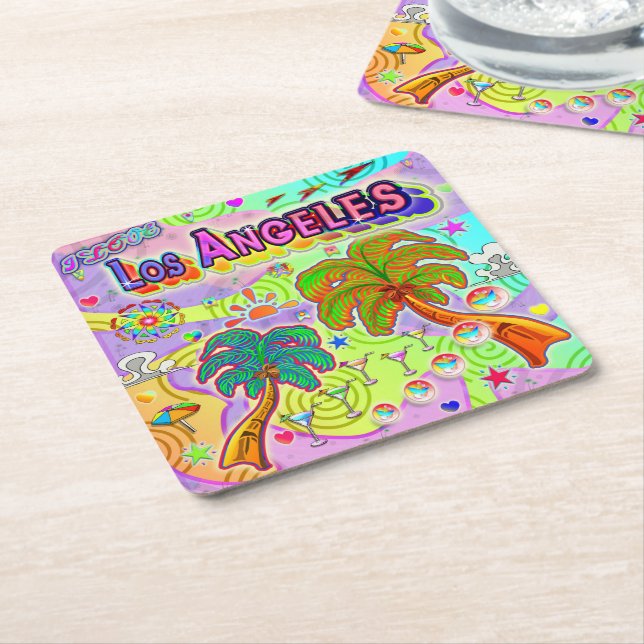 I LOVE Los Angeles Vacation Target Coaster Rechteckiger Pappuntersetzer (angewinkelt)