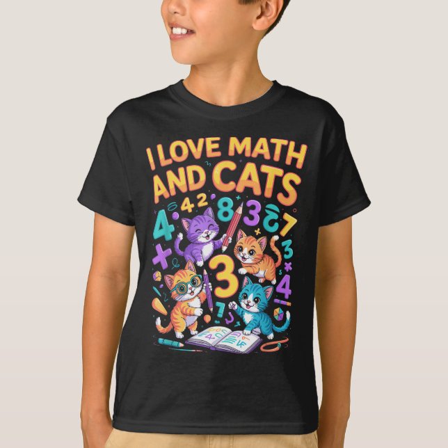 I Love Math And Cats Teacher Student  T-Shirt (Vorderseite)