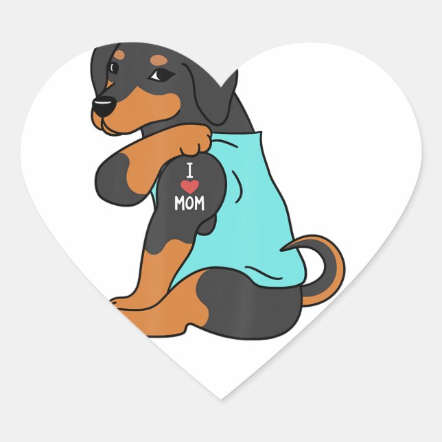 I Love Mom Tattoo Dachshund Funny Mors Day Dog Herz-Aufkleber (Vorderseite)
