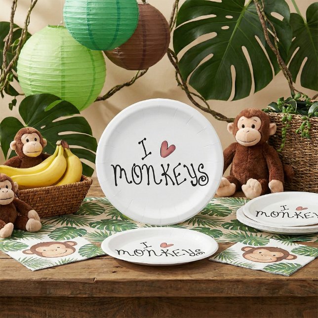 I Love Monkeys Cute Handwritten Typography Pappteller (Von Creator hochgeladen)