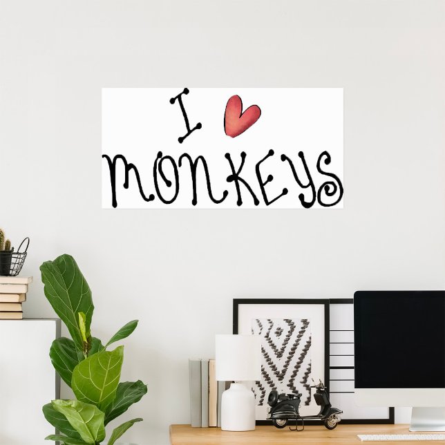 I Love Monkeys Cute Handwritten Typography Poster (Von Creator hochgeladen)