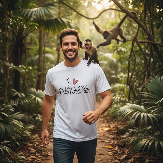 I Love Monkeys Cute Handwritten Typography T-Shirt (Von Creator hochgeladen)