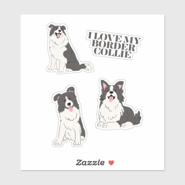 I Love My Border Collie Sticker Set (Feuille)