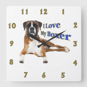 I Love my Boxer Quadratische Wanduhr